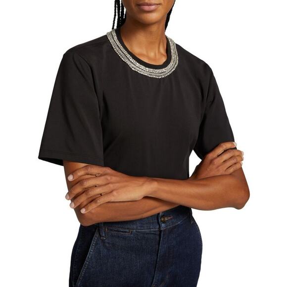 Veronica Beard Sebastian Embellished Neckline Tee Shirt in Black M - Picture 1 of 7
